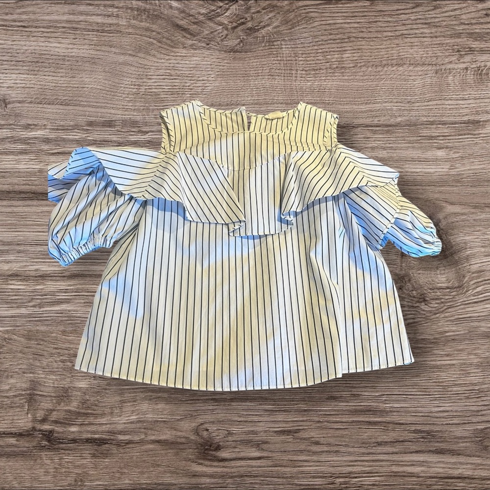 Club Monaco Striped Puffy Sleeve Cold Shoulder Top XS